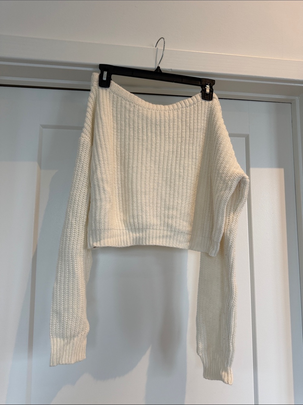 Cream Cropped Knit Sweater - Women
